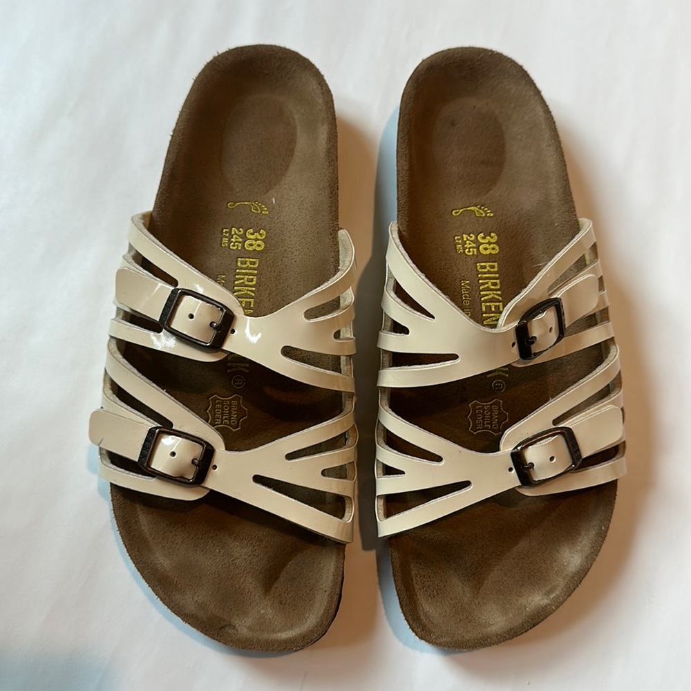 Birkenstock Ivory Patent Leather Sandals 38